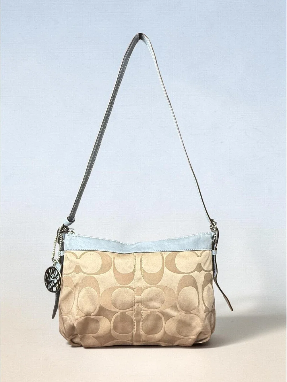 Coach Signature Hobo Bag Khaki Blue Y2K Shoulder Purse 13877